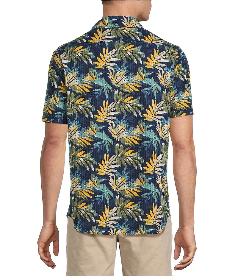 Cremieux Blue Label Palm Leaf Print Seersucker Short Sleeve Button-Front Shirt