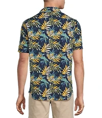 Cremieux Blue Label Palm Leaf Print Seersucker Short Sleeve Button-Front Shirt