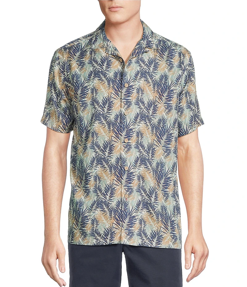 Cremieux Blue Label Palm Leaf Print Short Sleeve Woven Camp Shirt