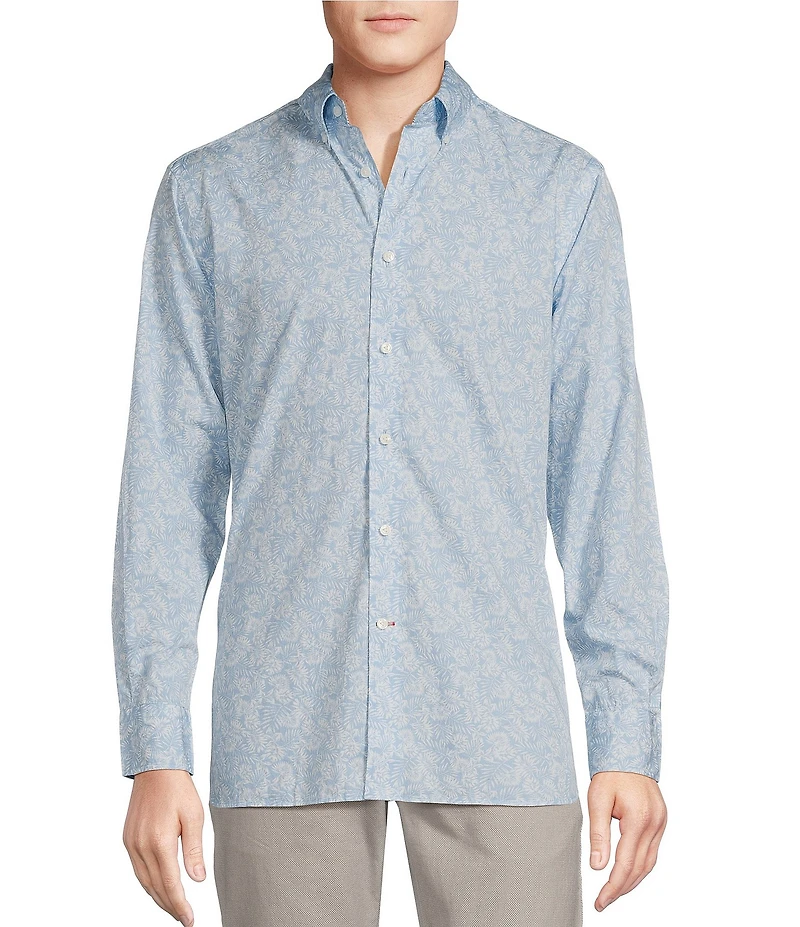 Cremieux Blue Label Palm Print Poplin Long Sleeve Woven Shirt