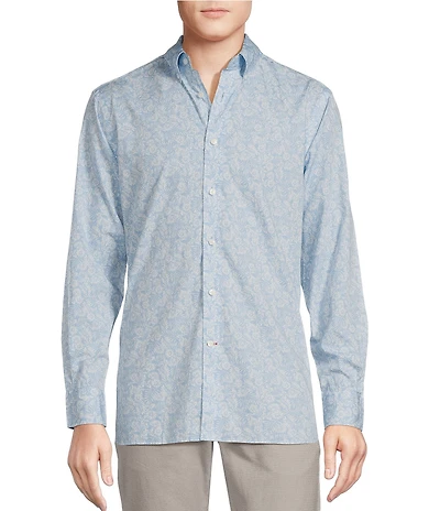 Cremieux Blue Label Palm Print Poplin Long Sleeve Woven Shirt