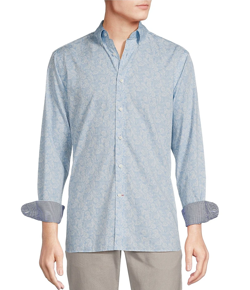 Cremieux Blue Label Palm Print Poplin Long Sleeve Woven Shirt