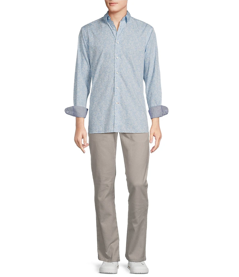 Cremieux Blue Label Palm Print Poplin Long Sleeve Woven Shirt
