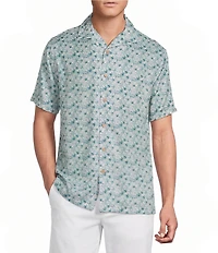 Cremieux Blue Label Palm Tree Print Short Sleeve Woven Camp Shirt