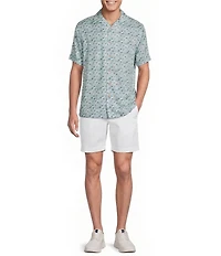 Cremieux Blue Label Palm Tree Print Short Sleeve Woven Camp Shirt