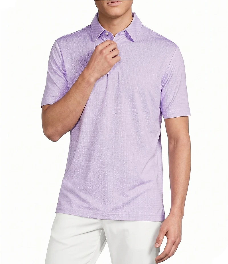 Cremieux Blue Label Performance Short Sleeve Hidden Button Down Diamond Geometric Polo Knit Shirt