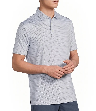 Cremieux Blue Label Performance Short Sleeve Hidden Button Down Geometric Knit Shirt