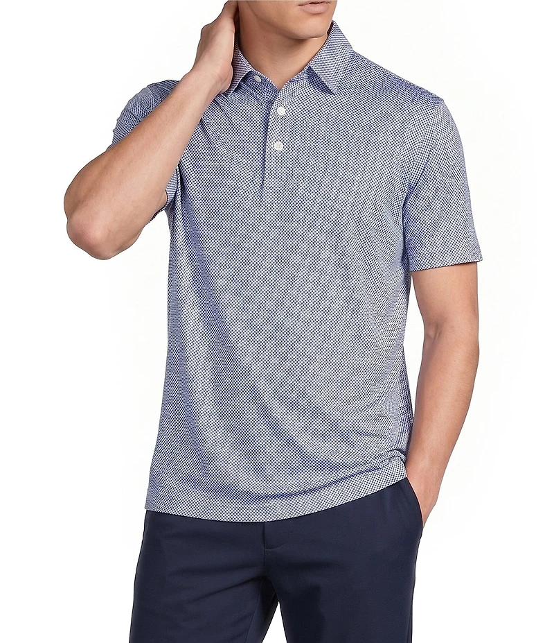 Cremieux Blue Label Performance Short Sleeve Hidden Button Down Geometric Knit Shirt