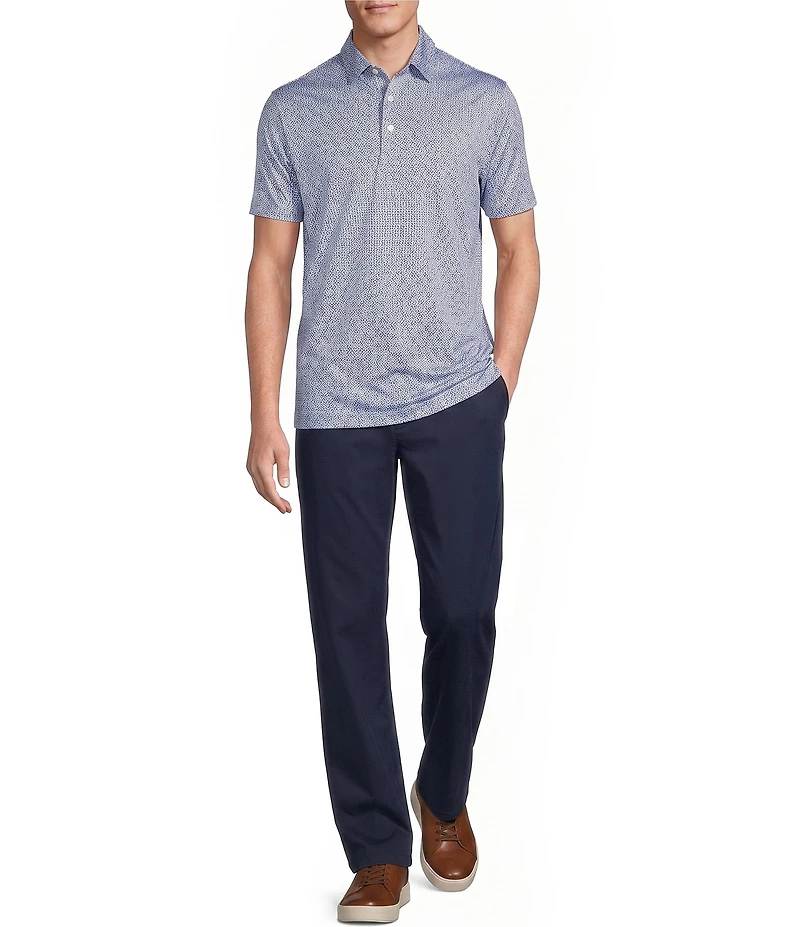 Cremieux Blue Label Performance Short Sleeve Hidden Button Down Geometric Knit Shirt