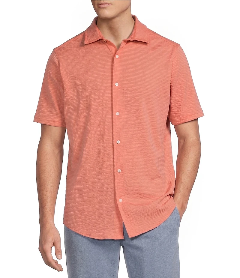 Cremieux Blue Label Performance Solid Seersucker Short Sleeve Coat Front Shirt