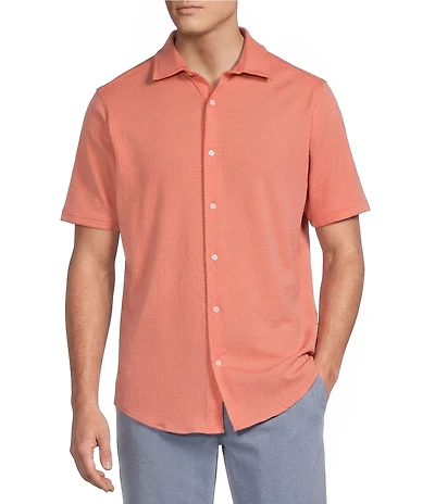 Cremieux Blue Label Performance Solid Seersucker Short Sleeve Coat Front Shirt
