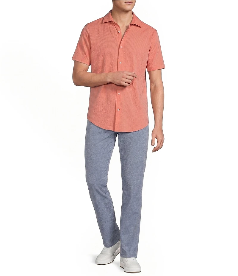 Cremieux Blue Label Performance Solid Seersucker Short Sleeve Coat Front Shirt