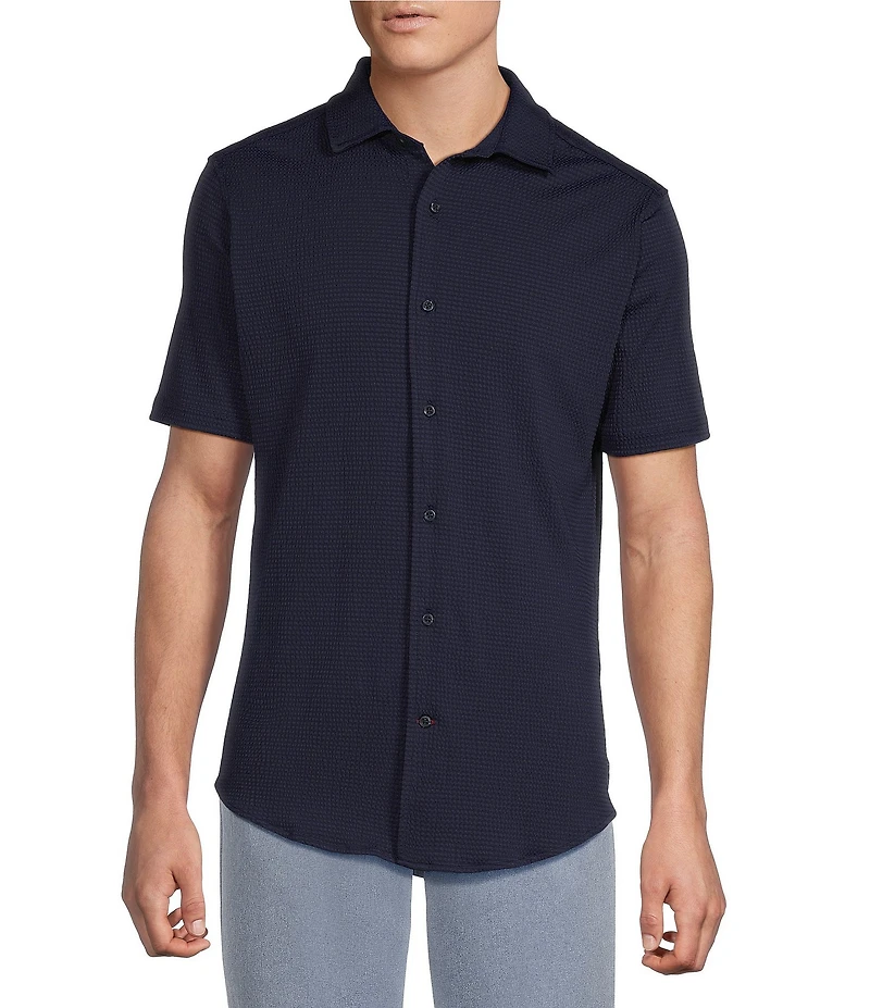 Cremieux Blue Label Performance Solid Seersucker Short Sleeve Coat Front Shirt