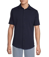 Cremieux Blue Label Performance Solid Seersucker Short Sleeve Coat Front Shirt