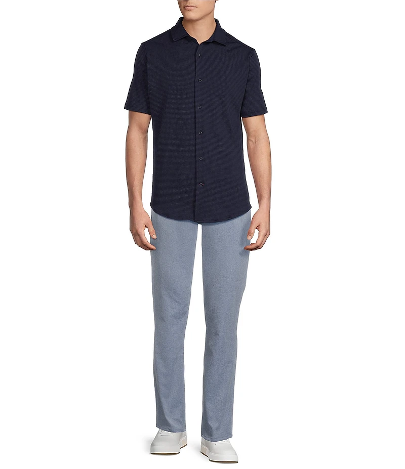 Cremieux Blue Label Performance Solid Seersucker Short Sleeve Coat Front Shirt