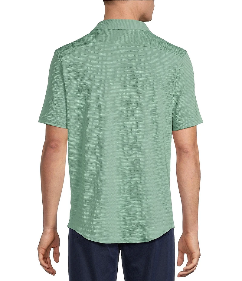 Cremieux Blue Label Performance Solid Seersucker Short Sleeve Coat Front Shirt