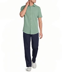 Cremieux Blue Label Performance Solid Seersucker Short Sleeve Coat Front Shirt