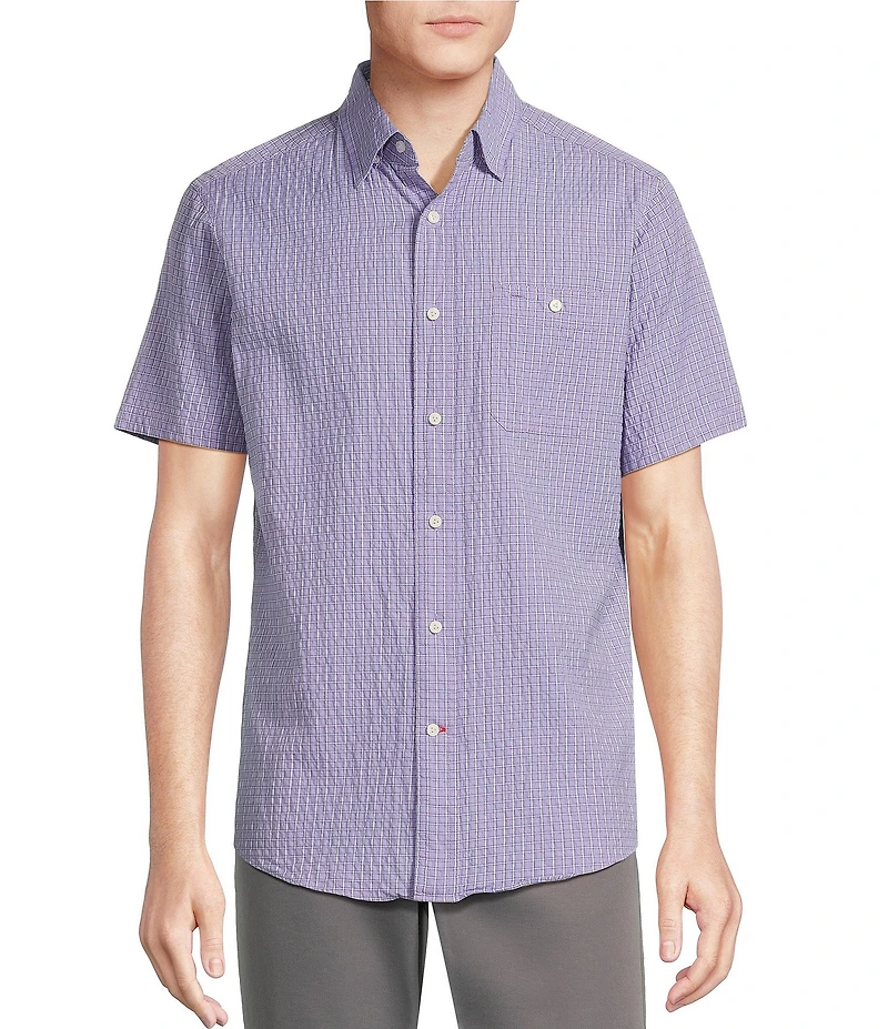 Cremieux Blue Label Performance Stretch Check Seersucker Short Sleeve Woven Shirt