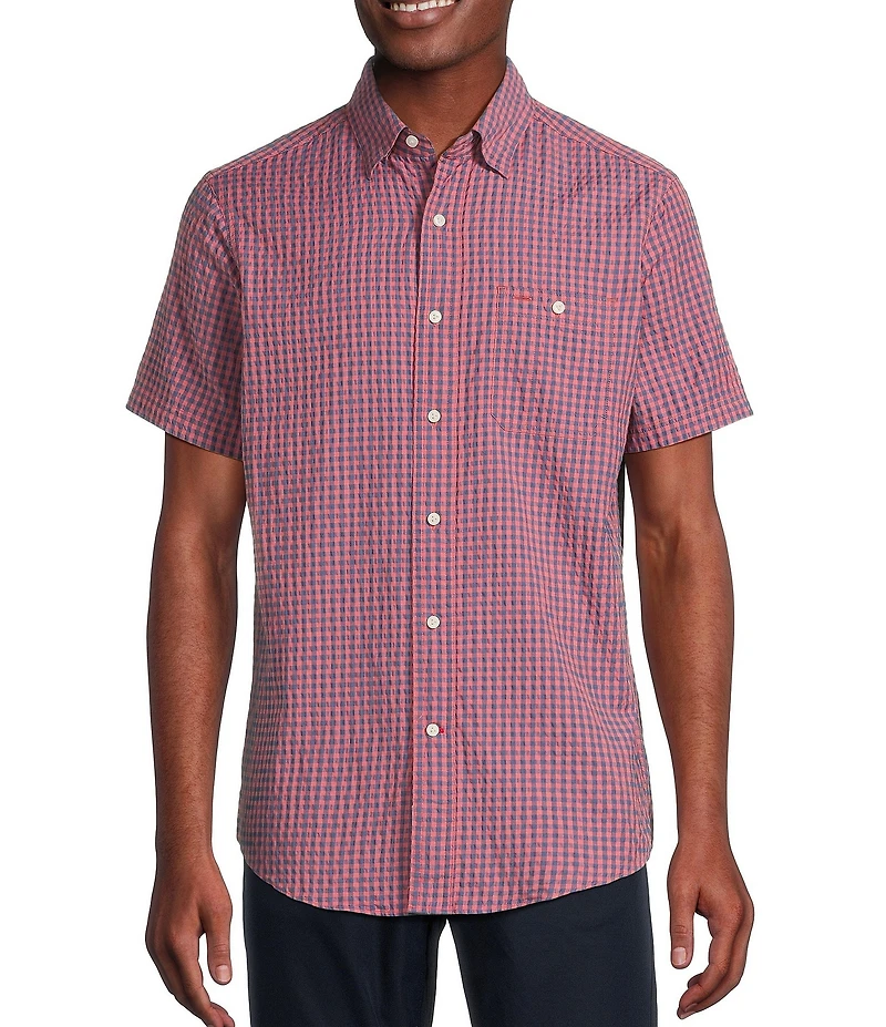 Cremieux Blue Label Performance Stretch Gingham Seersucker Short Sleeve Woven Shirt