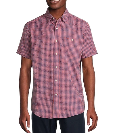 Cremieux Blue Label Performance Stretch Gingham Seersucker Short Sleeve Woven Shirt