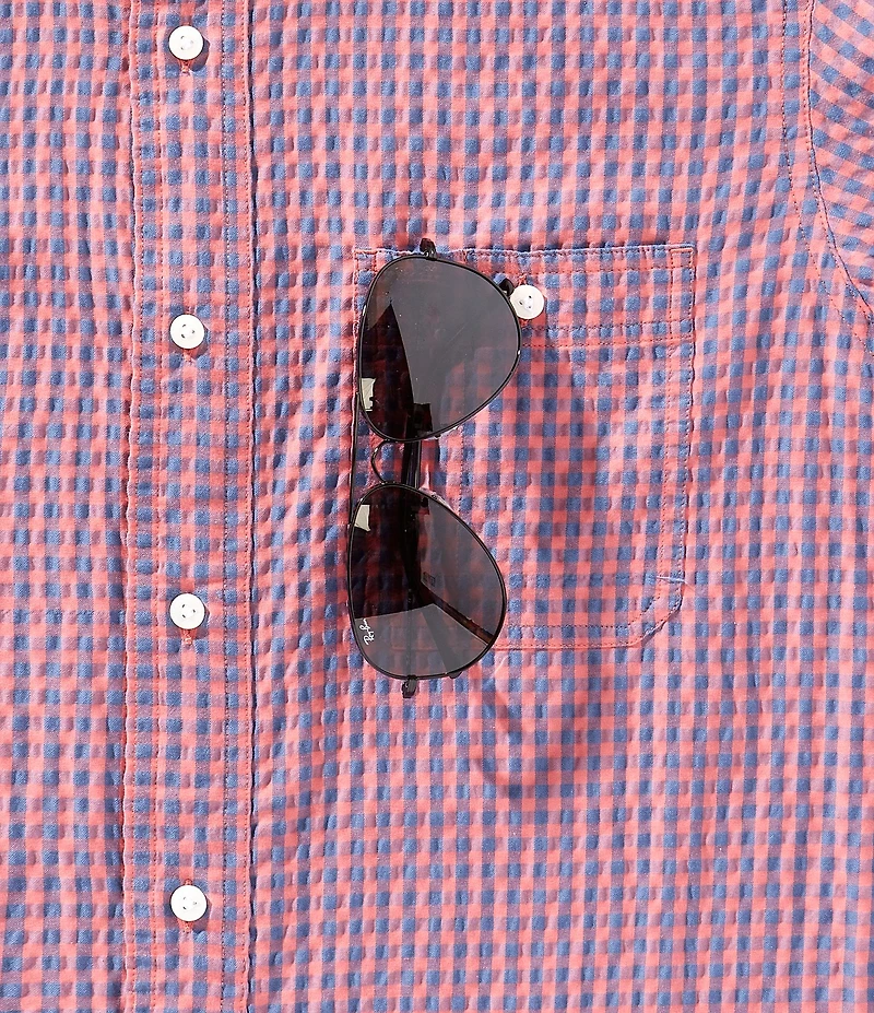 Cremieux Blue Label Performance Stretch Gingham Seersucker Short Sleeve Woven Shirt