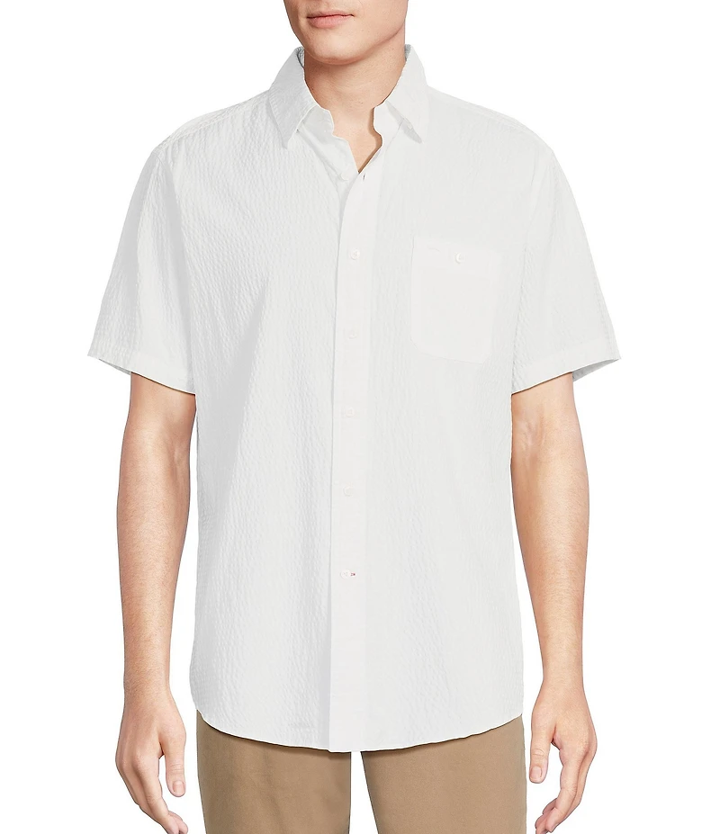 Cremieux Blue Label Performance Stretch Solid Seersucker Short Sleeve Woven Shirt