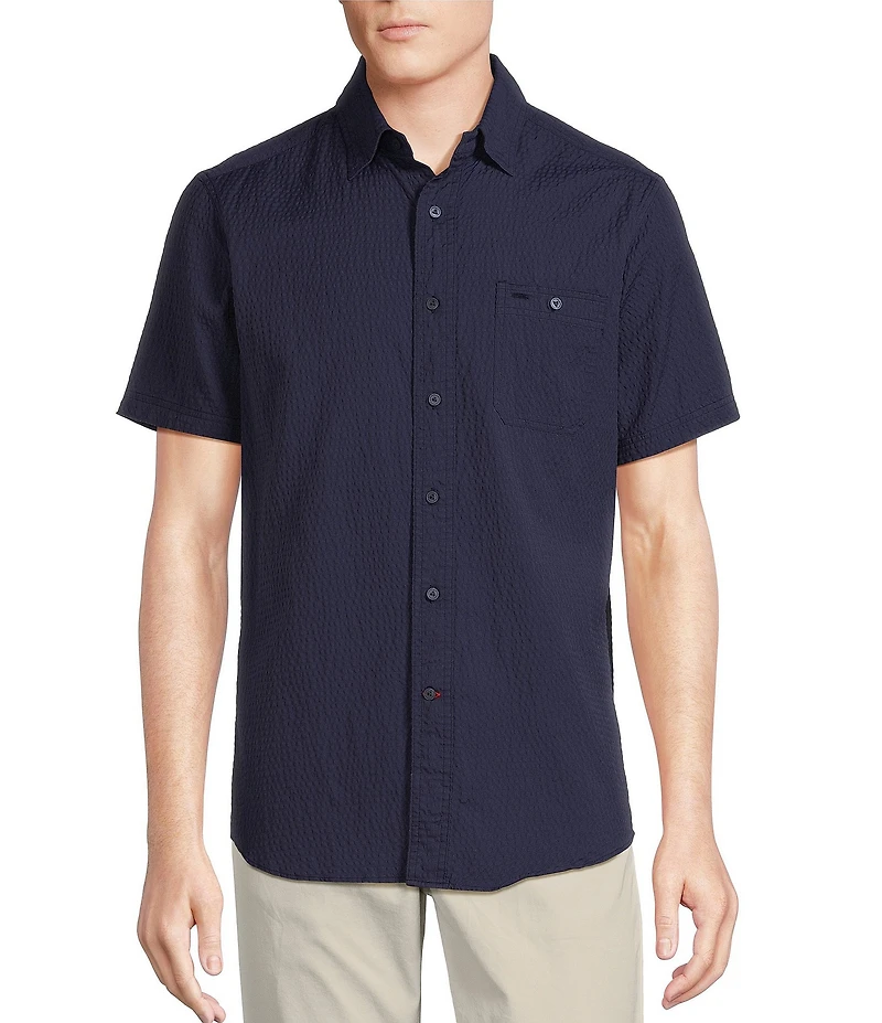 Cremieux Blue Label Performance Stretch Solid Seersucker Short Sleeve Woven Shirt