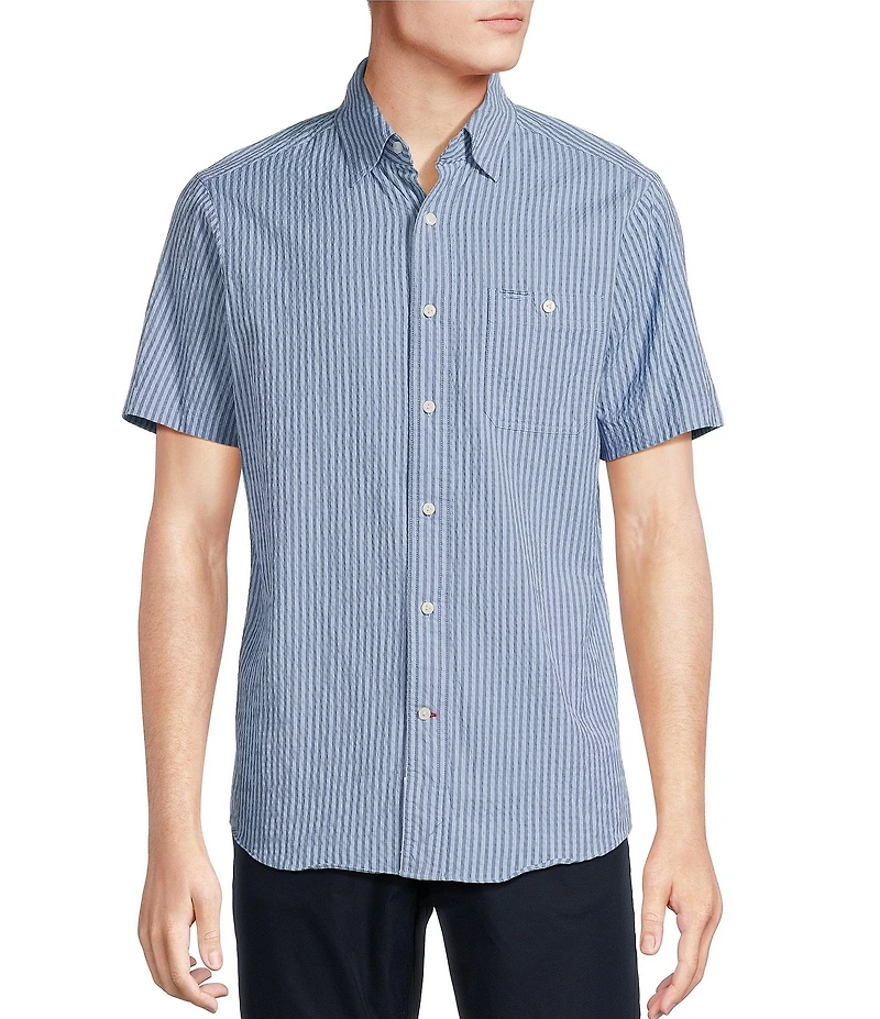 Cremieux Blue Label Performance Stretch Stripe Seersucker Short Sleeve Woven Shirt
