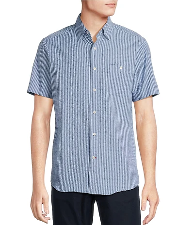 Cremieux Blue Label Performance Stretch Stripe Seersucker Short Sleeve Woven Shirt
