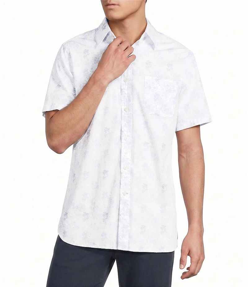 Cremieux Blue Label Poplin Scenic Print Short Sleeve Woven Shirt