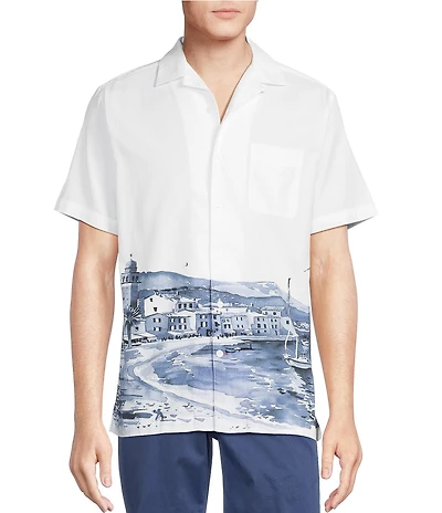 Cremieux Blue Label St. Tropez Short Sleeve Camp Landscape Print Woven Shirt