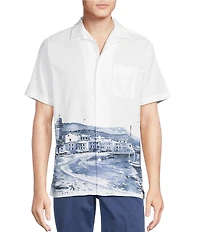 Cremieux Blue Label St. Tropez Short Sleeve Camp Landscape Print Woven Shirt