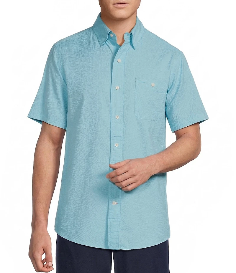 Cremieux Blue Label Seersucker Solid Performance Short Sleeve Woven Shirt