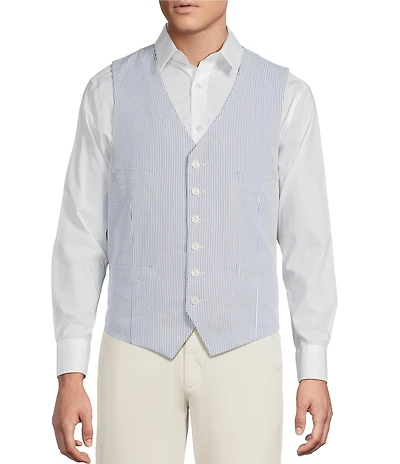 Cremieux Blue Label Seersucker Stripe V-Neck Button Front Vest