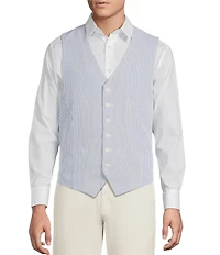 Cremieux Blue Label Seersucker Stripe V-Neck Button Front Vest