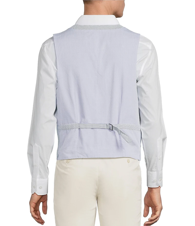 Cremieux Blue Label Seersucker Stripe V-Neck Button Front Vest