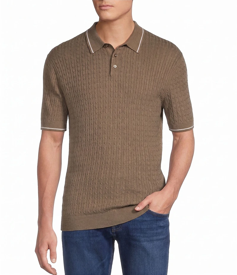 Cremieux Blue Label Short Sleeve Cable Polo Sweater