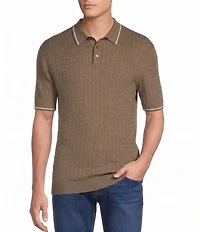 Cremieux Blue Label Short Sleeve Cable Polo Sweater