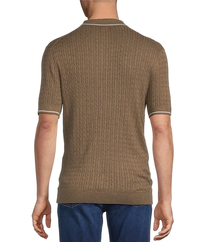Cremieux Blue Label Short Sleeve Cable Polo Sweater