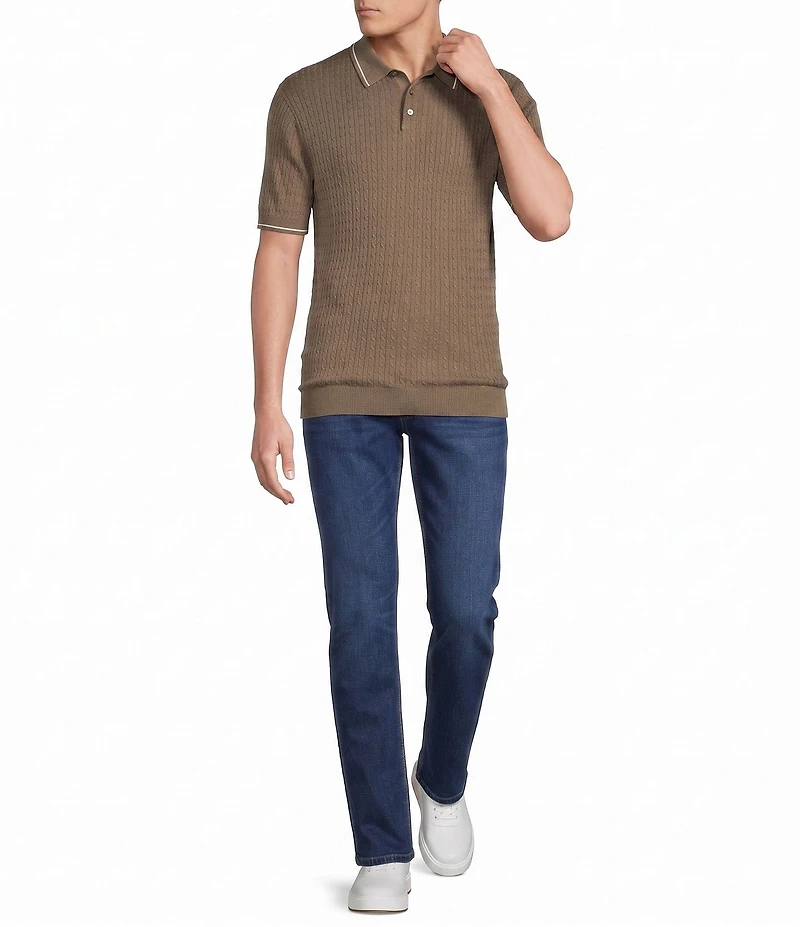 Cremieux Blue Label Short Sleeve Cable Polo Sweater