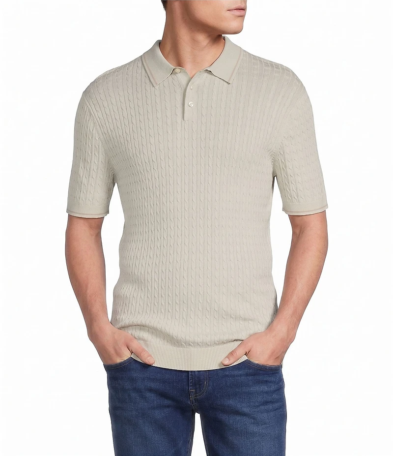 Cremieux Blue Label Short Sleeve Cable Polo Sweater