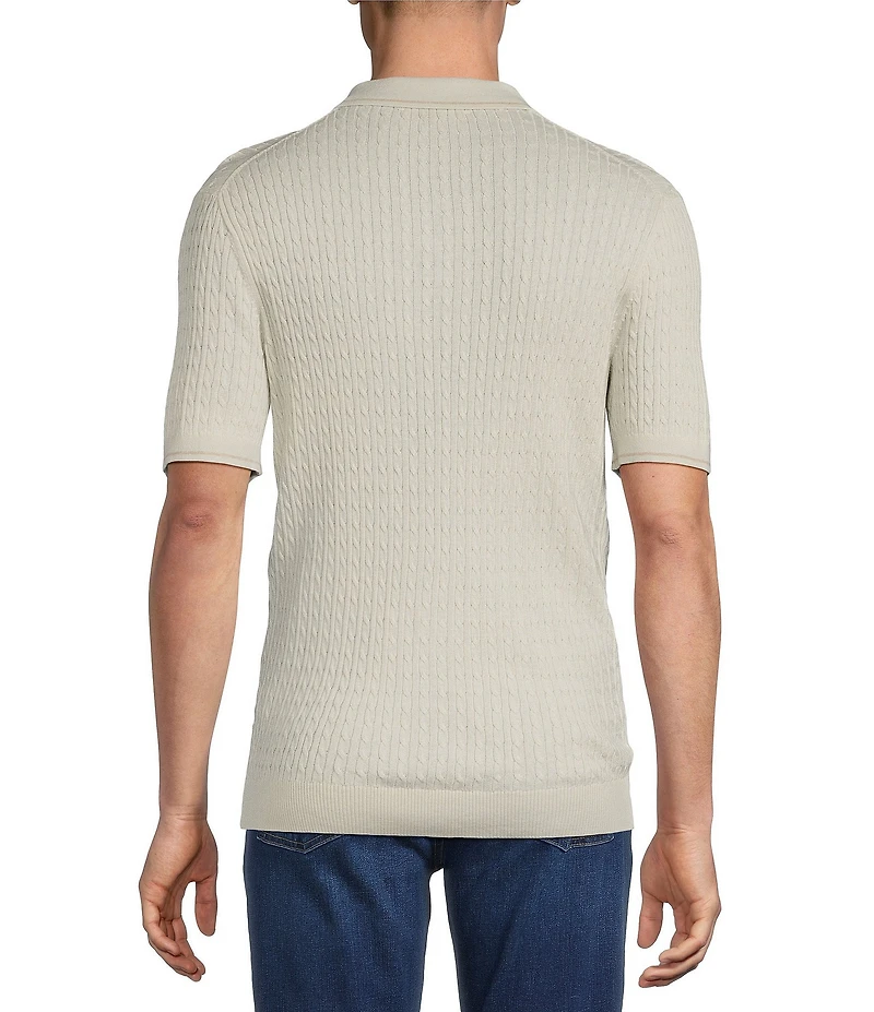 Cremieux Blue Label Short Sleeve Cable Polo Sweater
