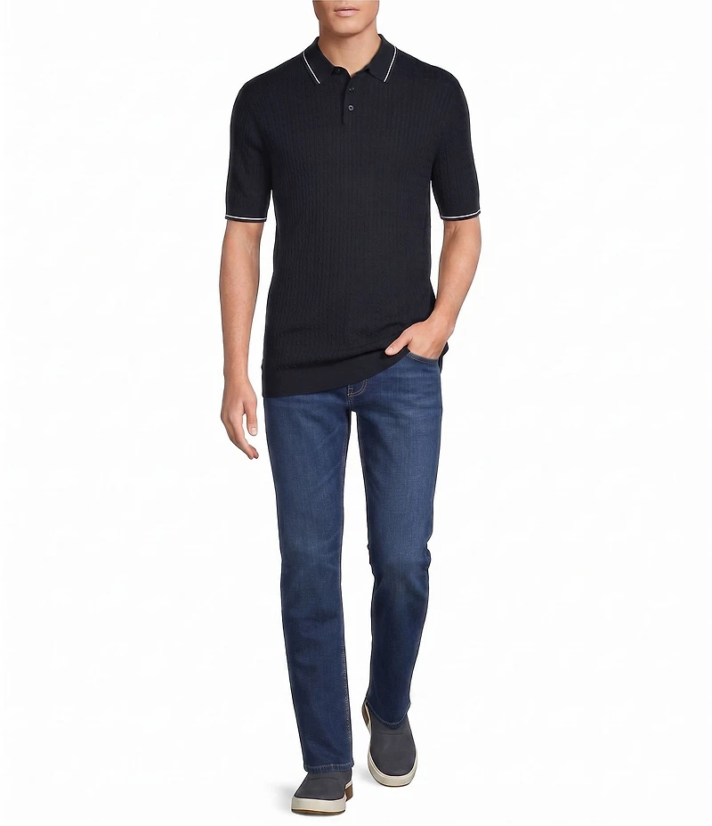 Cremieux Blue Label Short Sleeve Cable Polo Sweater