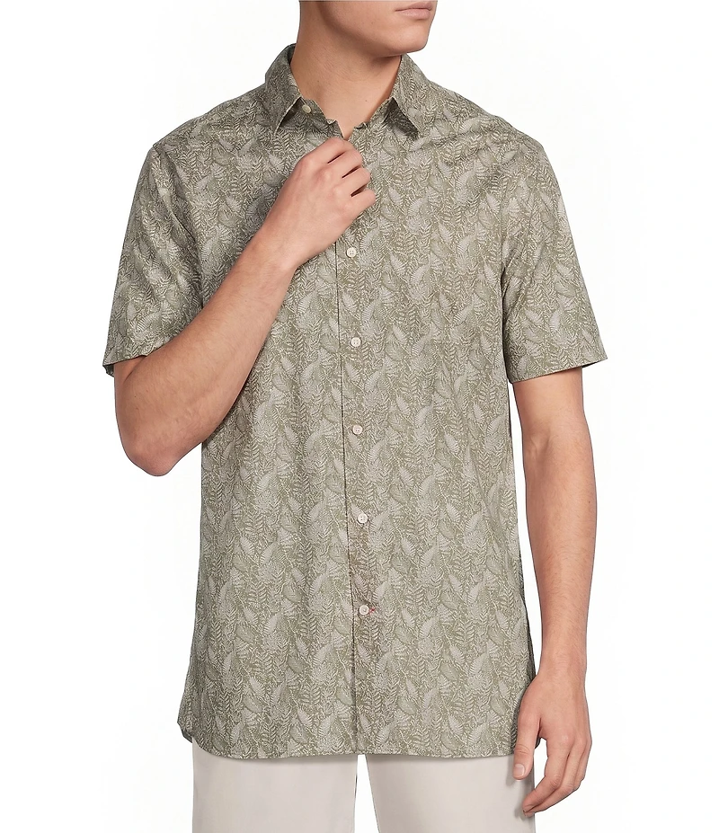 Cremieux Blue Label Slub Leaf Print Short Sleeve Woven Shirt
