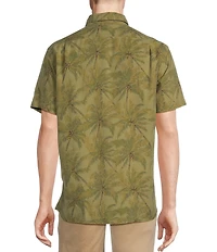 Cremieux Blue Label Slub Twill Tonal Palm Tree Print Short Sleeve Woven Shirt