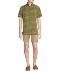 Cremieux Blue Label Slub Twill Tonal Palm Tree Print Short Sleeve Woven Shirt