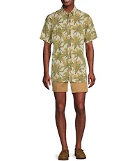 Cremieux Blue Label Slub Twill Tonal Palm Tree Print Short Sleeve Woven Shirt