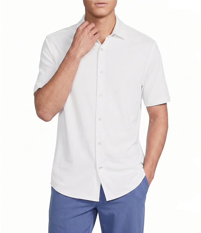 Cremieux Blue Label Solid Coat Front Short Sleeve Shirt