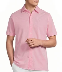 Cremieux Blue Label Solid Knit Oxford Short Sleeve Woven Shirt