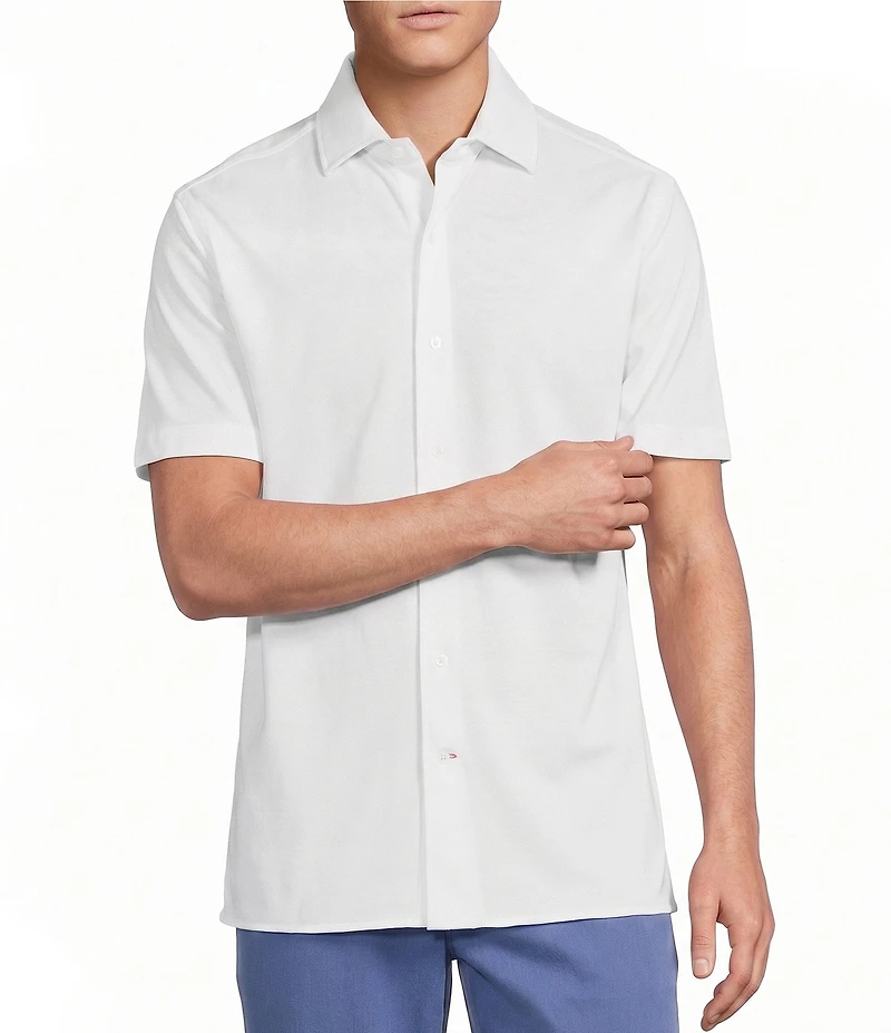 Cremieux Blue Label Solid Knit Oxford Short Sleeve Woven Shirt